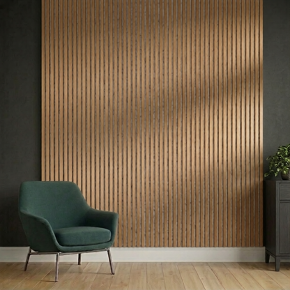Acoustic Slatted Wall Panel 2400mm x 600mm - Walnut (Grey Backing) x 1 panel