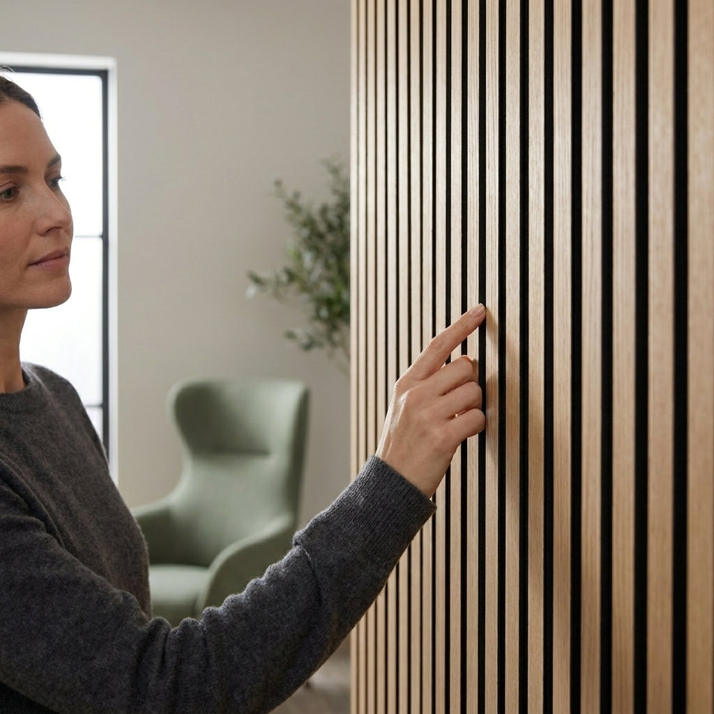 Acoustic Slatted Wall Panel 2400mm x 600mm - American Dark Oak