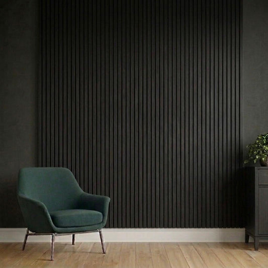 Acoustic Slatted Wall Panel 2400mm x 600mm - Black x 1 panel