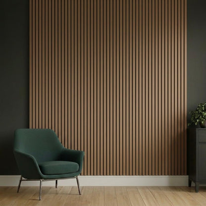 Acoustic Slatted Wall Panel 2400mm x 600mm - Walnut x 1 panel