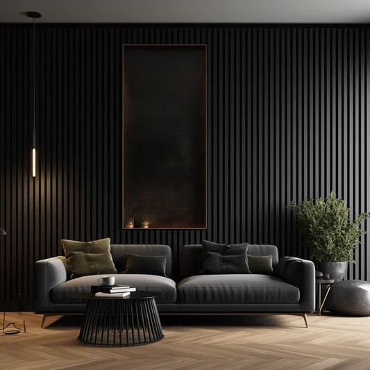 3m x 60cm | Acoustic Slat Wall Panels | Black | Premium Wood Veneer