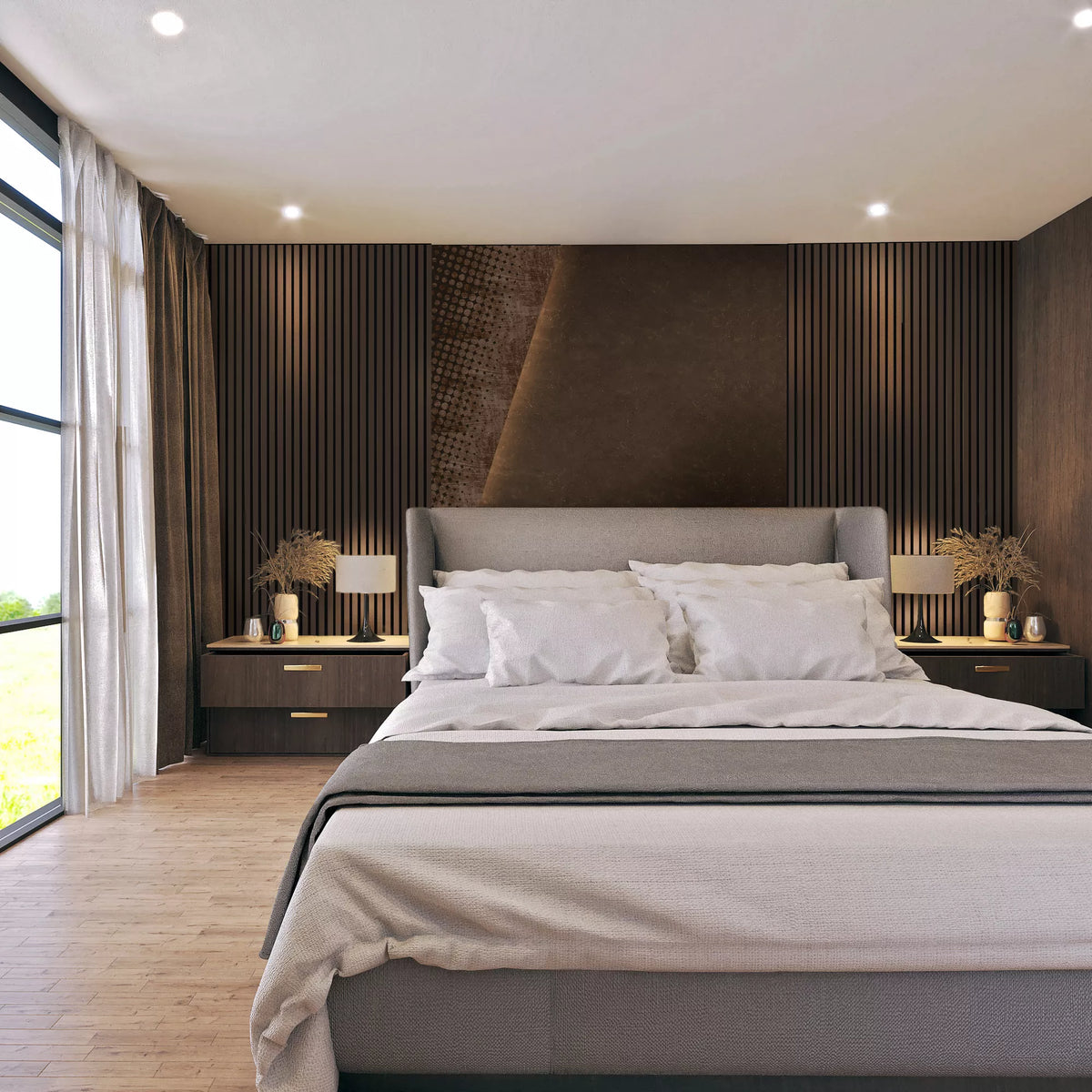 Acoustic Slatted Wall Panel 2400mm x 600mm - Bronze x 1 panel (m-brown)