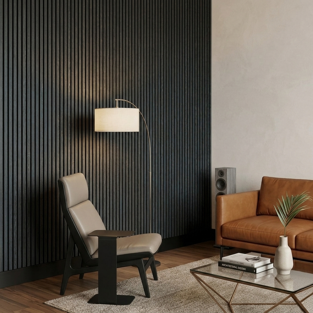 Acoustic Slatted Wall Panel 240 x 60cm - Slimline Profile - Black
