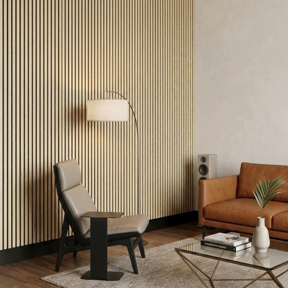 Acoustic Slatted Wall Panel 240 x 60cm - Slimline Profile - Oak